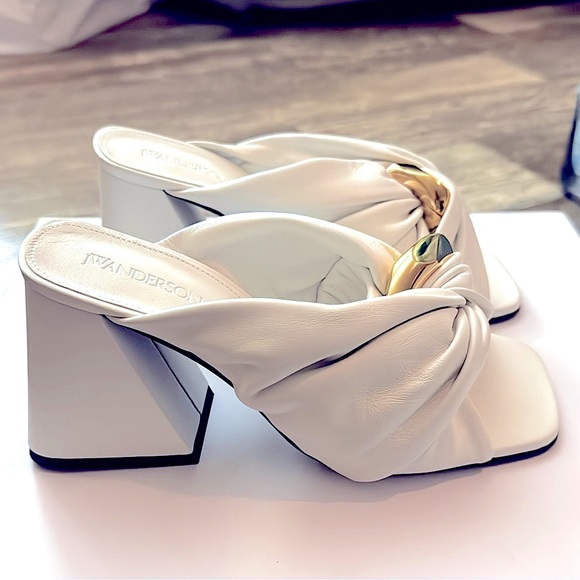 JW Anderson chain link knot heel mule sandals lamb leather white